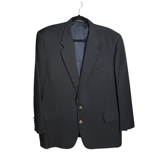 Vtg H Freeman & Son Suit Jacket Blazer Mens 42L Black Wool 2 Gold Button Vented - Picture 2 of 14